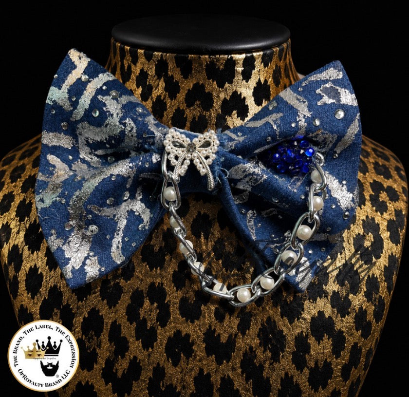 Bling & Foil Denim Bow Tie