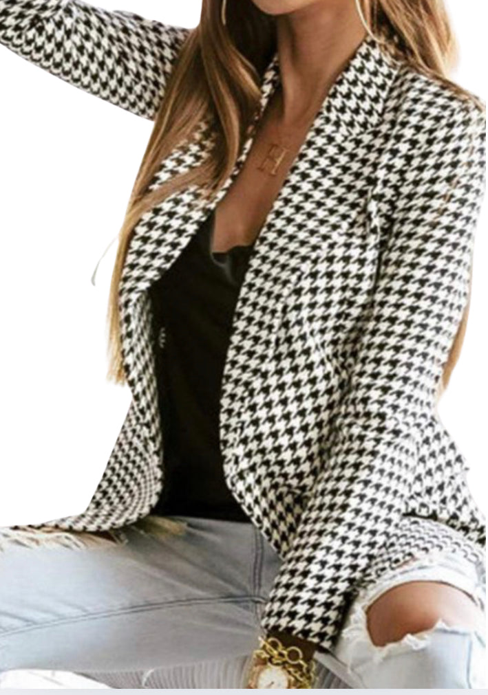 Double Breasted Houndstooth Blazer