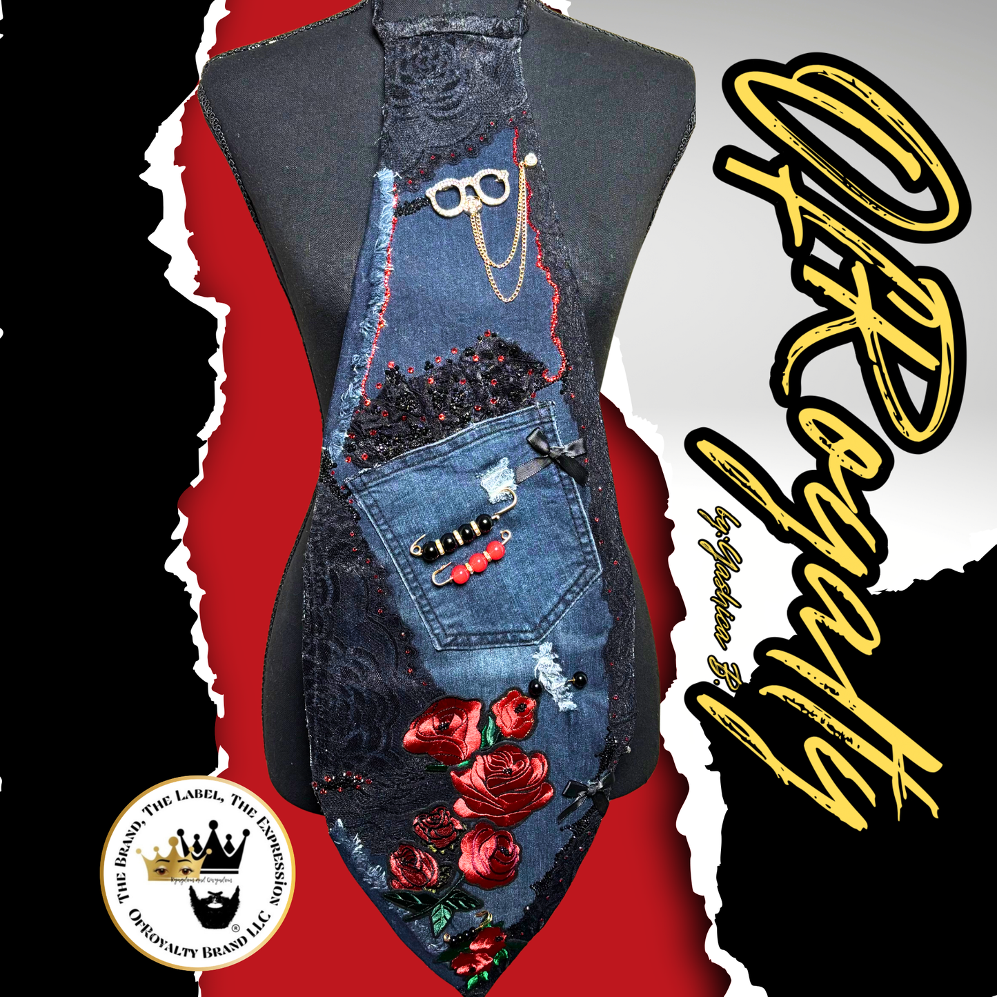 Denim- Rose Tear Drop NeckTie